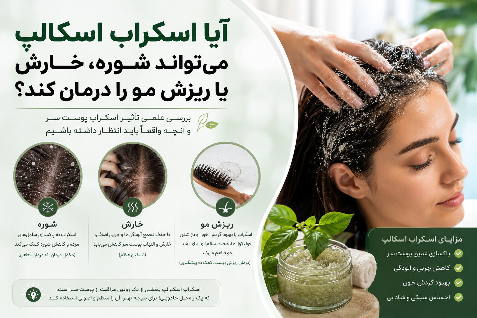 آیا اسکراب اسکالپ میتواند شوره، خارش یا ریزش مو را درمان کند؟