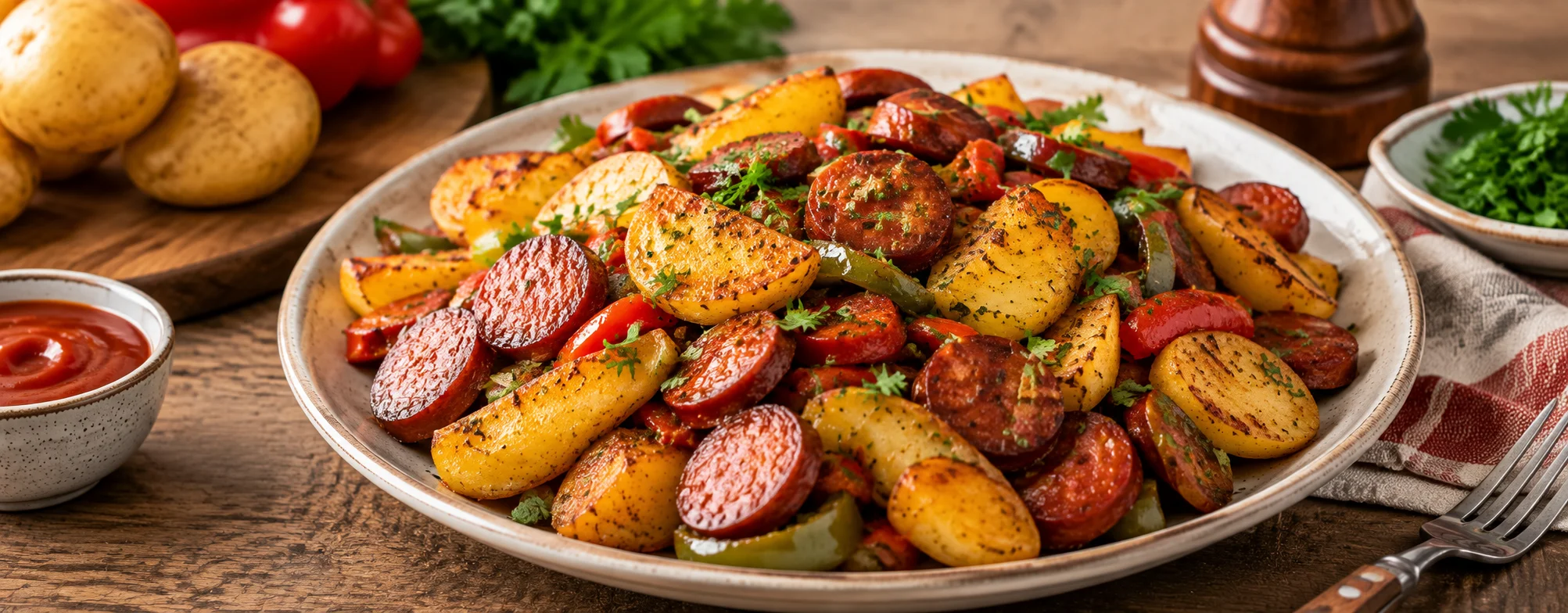 خوراک سوسیس و سیب زمینی